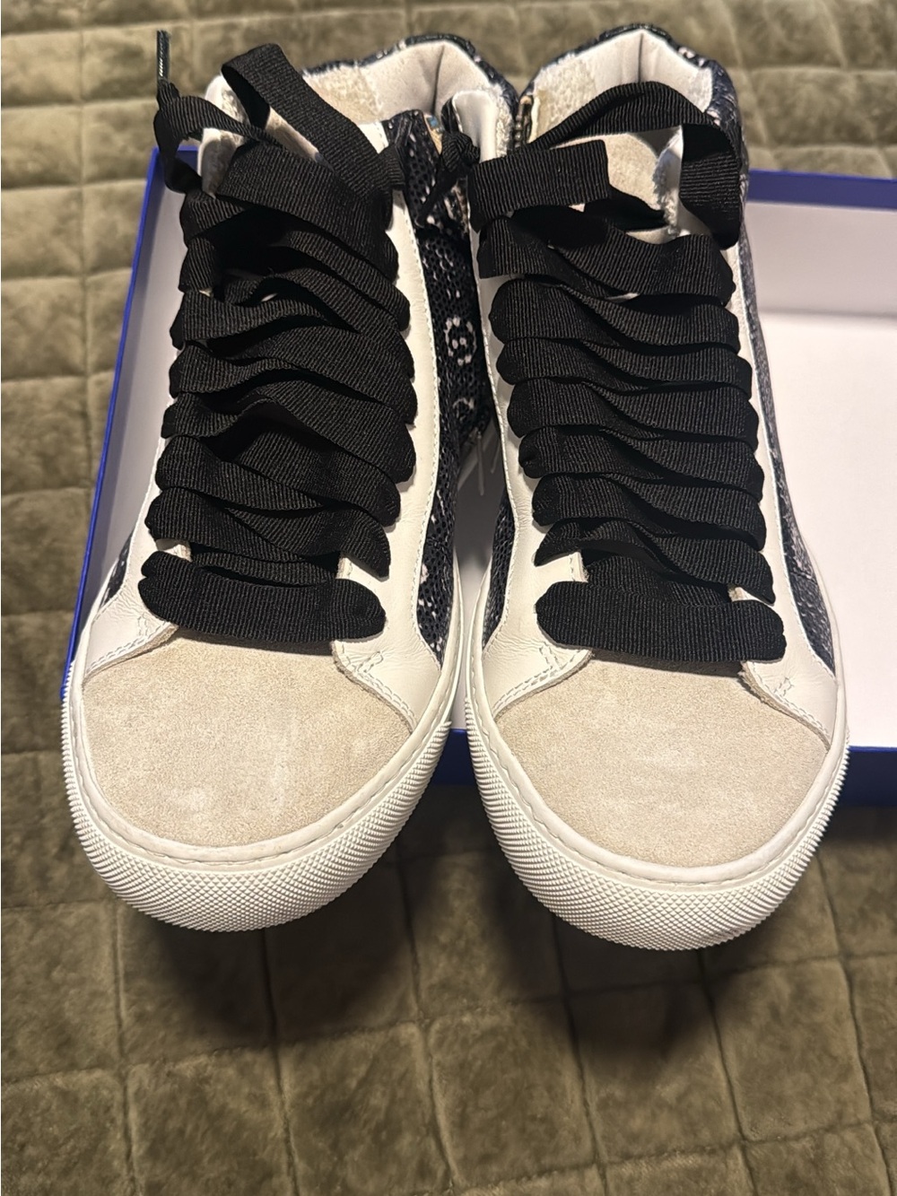 Women’s High-Top Sneakers in Black and Cream P448 size 37